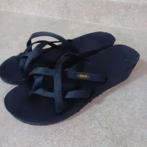 Teva Women Flip Flop Wedge Heel Black Sandals Size 10 M